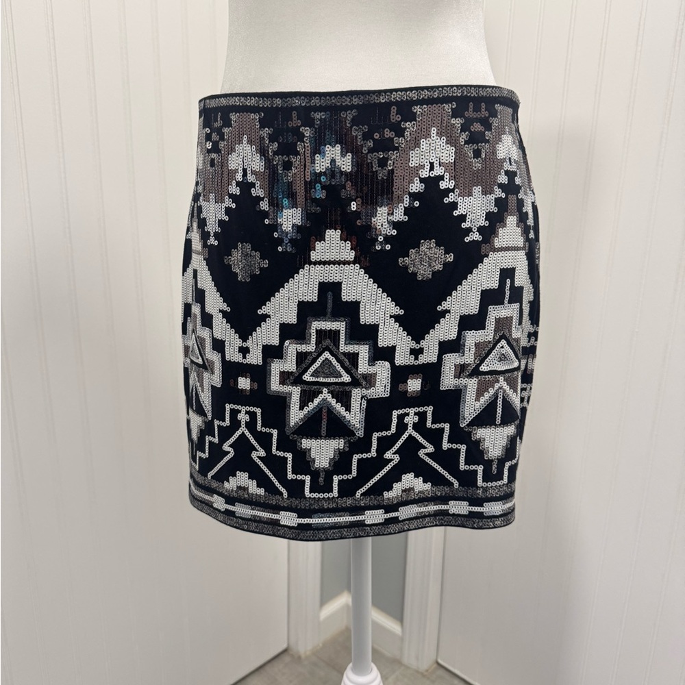 Geometric Black and White Sequin Skirt